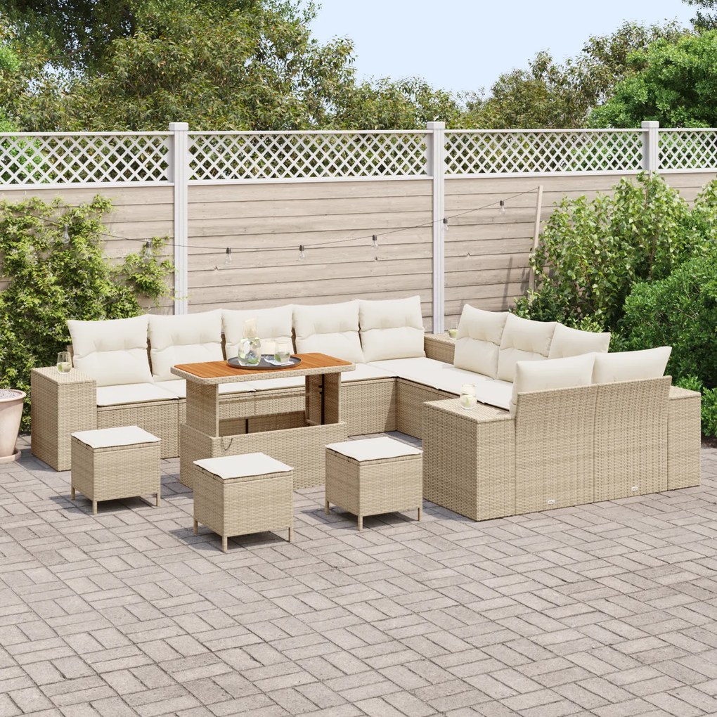 Conjunto de Sofá Modular de 14 Peças com Almofadas Bege Vime Acácia, C