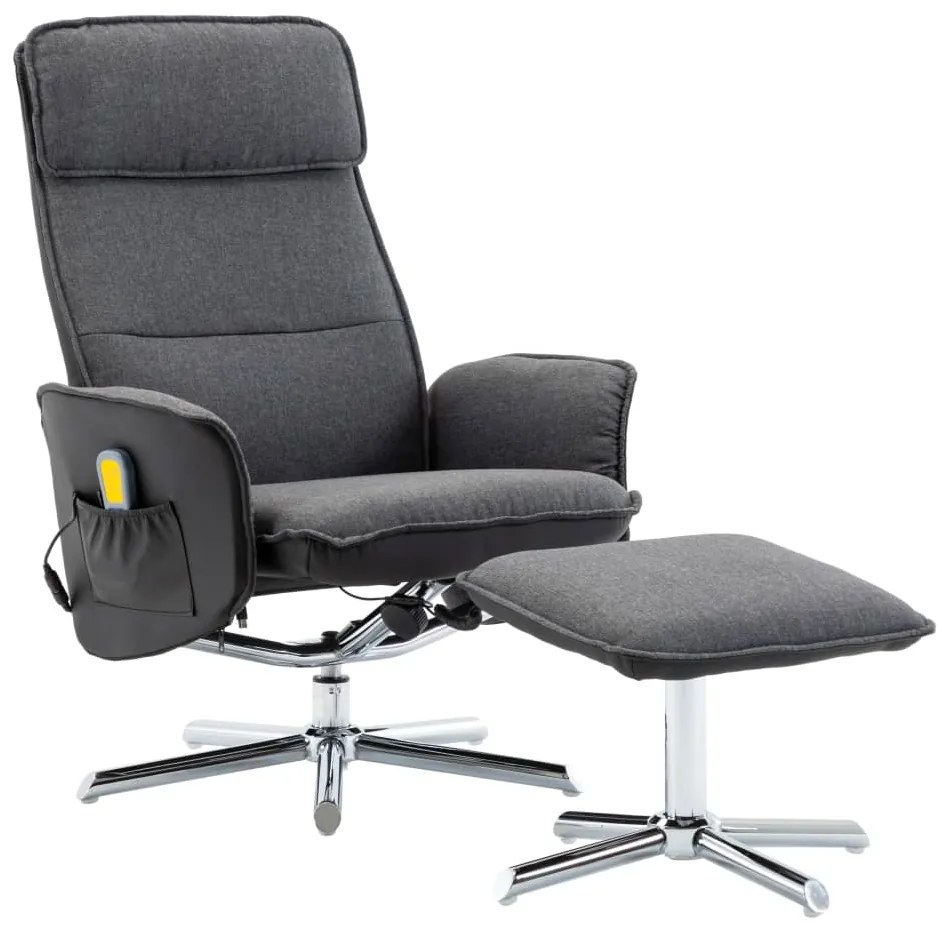 289853 vidaXL Poltrona massagens recli. + apoio pés tecido cinza-escuro/preto