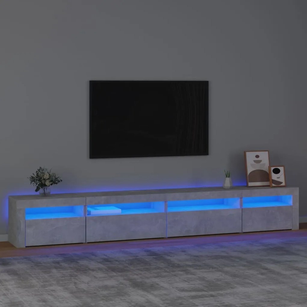 Móvel de TV com luzes LED 270x35x40 cm cinzento cimento