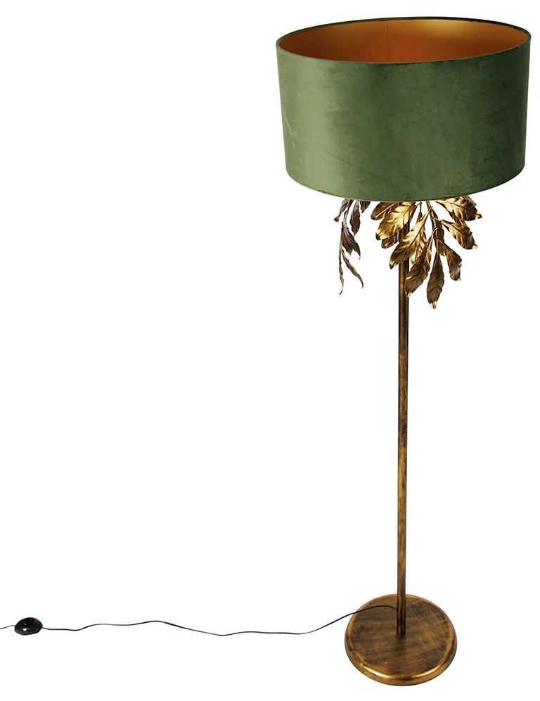 Candeeiro de pé vintage dourado antigo com cúpula verde - Linden