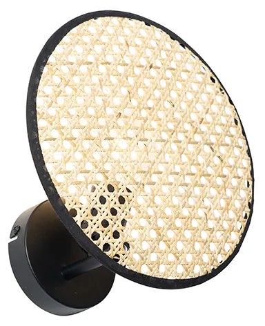 Candeeiro de parede rústico preto com ráfia 25 cm - Kata