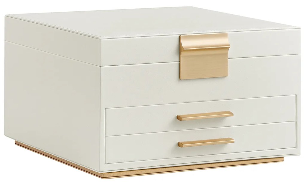 Caixa de jóias de 3 níveis com espelho 23 x 23 x 14 cm creme-branco-dourado