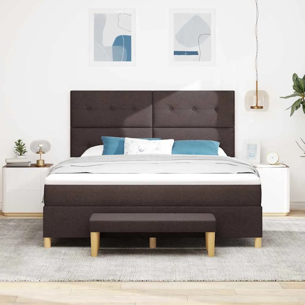 Cama Box Spring vidaXL com Colchão e Banco Castanho Escuro 180x200 cm