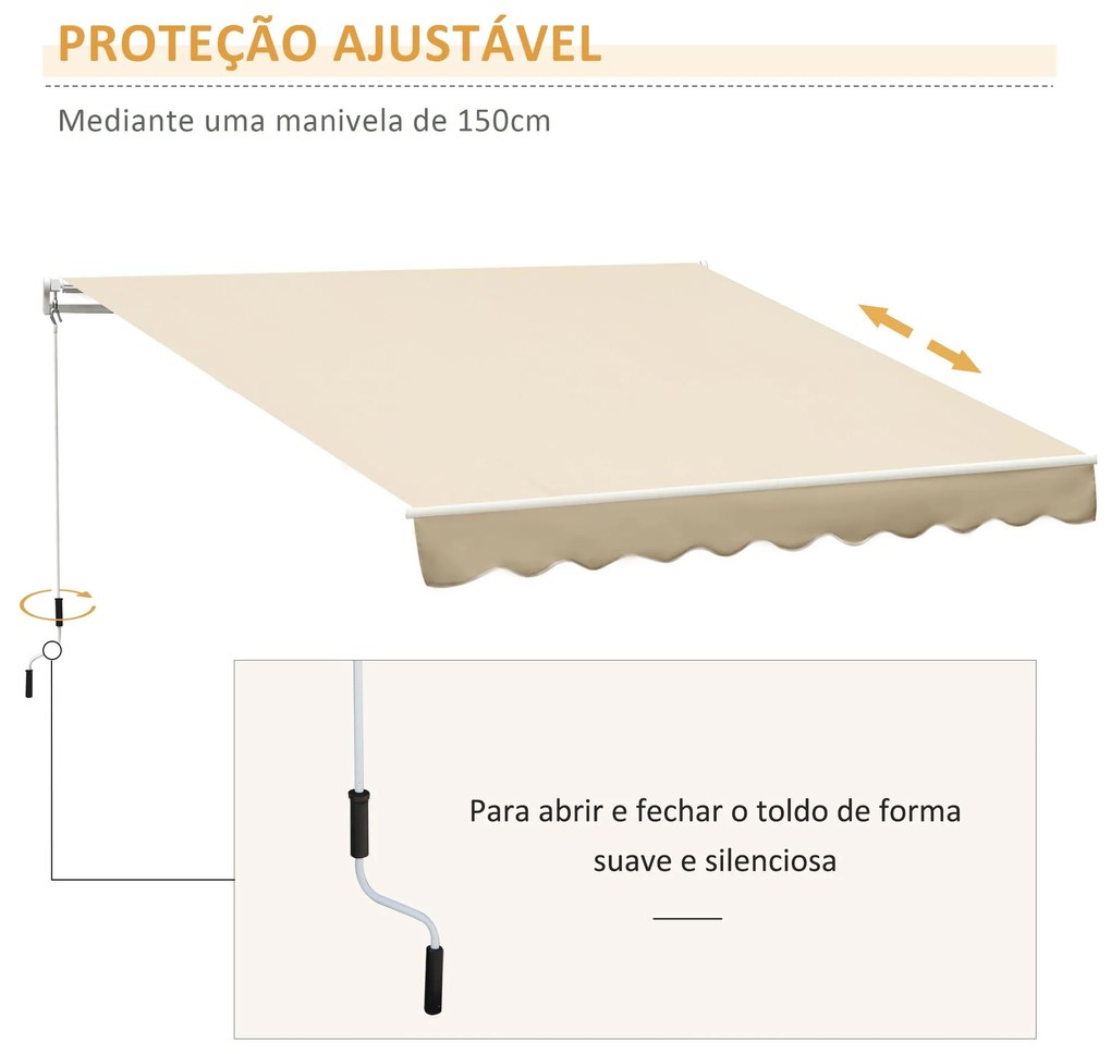 Outsunny Toldo Manual Retrátil com Manivela 295x245cm Toldo Enrolável