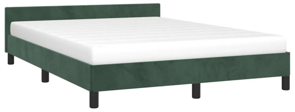 Estrutura de cama c/ cabeceira 140x200 cm veludo verde-escuro