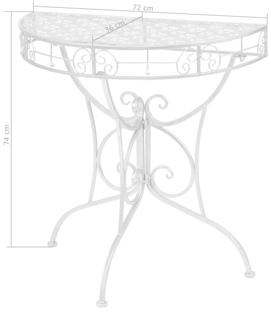 Mesa de apoio vintage semicircular metal 72x36x74 cm prateado