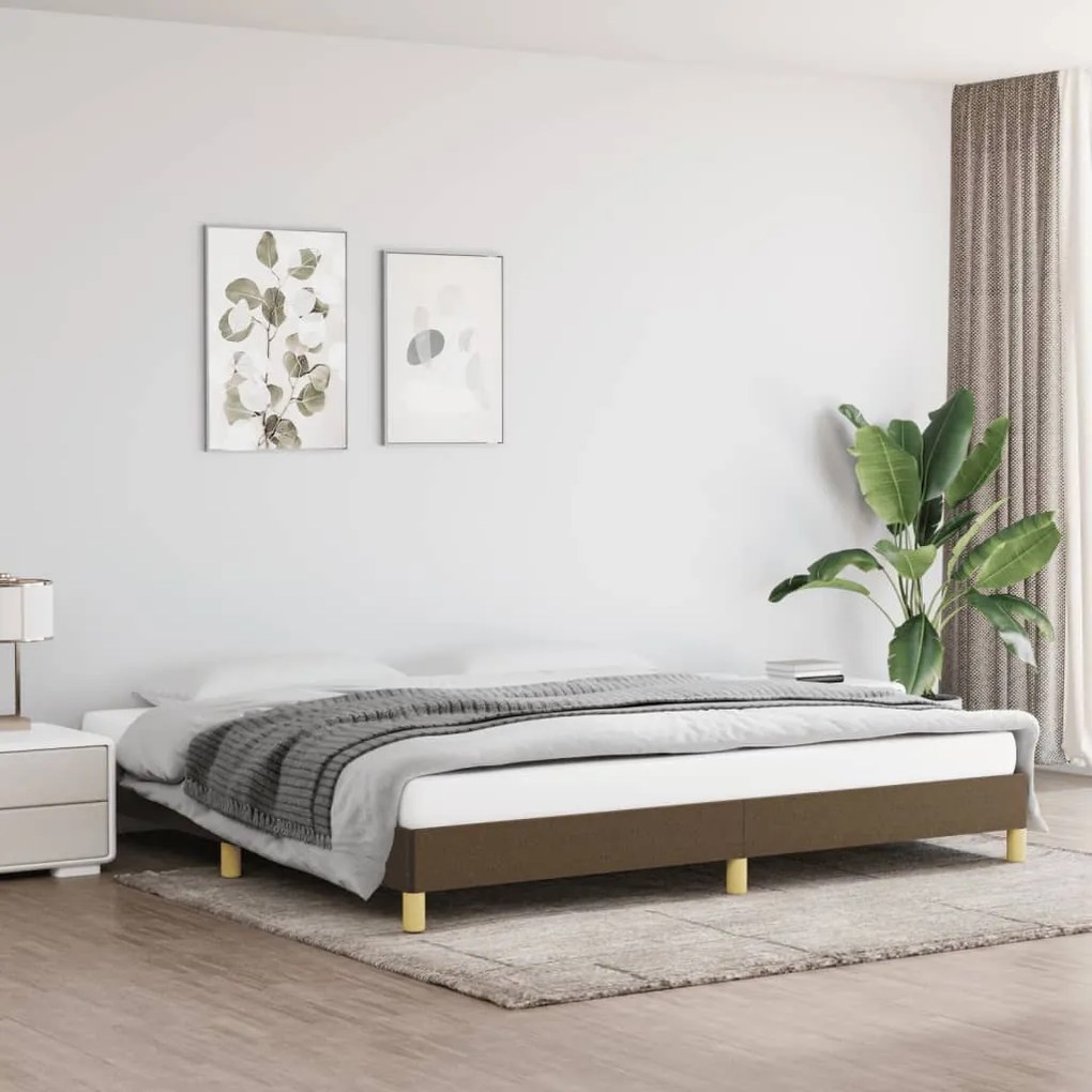 Estrutura de cama sem colchão 200x200 cm tecido castanho-escuro
