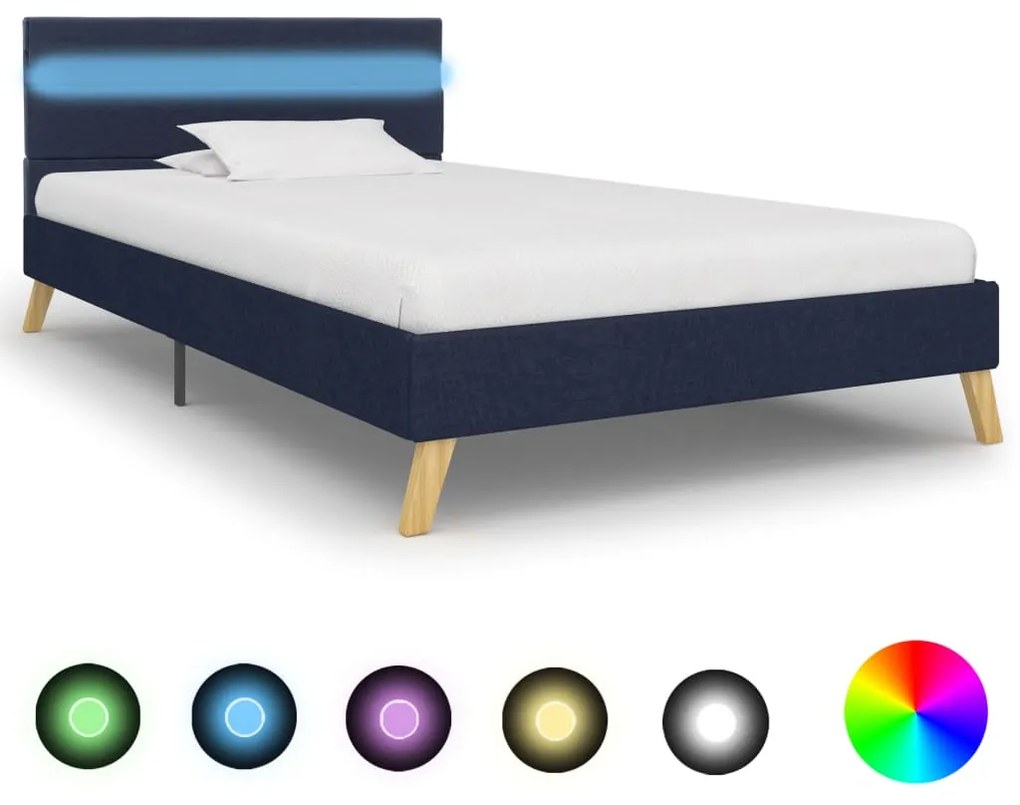 284853 vidaXL Estrutura de cama com LED 100x200 cm tecido azul