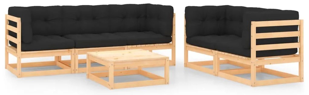 6 pcs conjunto lounge de jardim c/ almofadões pinho maciço