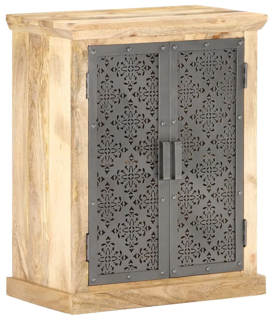 vidaXL Aparador com portas de aço 60x35x75 cm madeira mangueira maciça