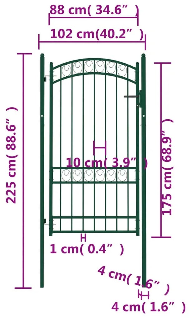 Portão para cerca com topo arqueado 100x175 cm aço verde
