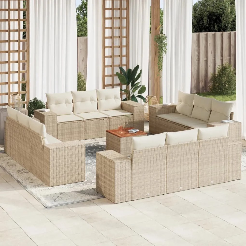 vidaXL 13 pcs conjunto de sofás p/ jardim com almofadões vime PE bege