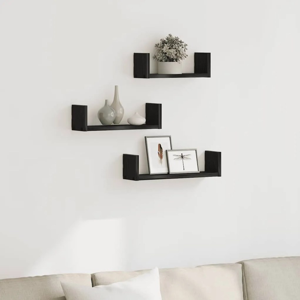 Prateleiras parede 3 pcs derivados madeira carvalho preto