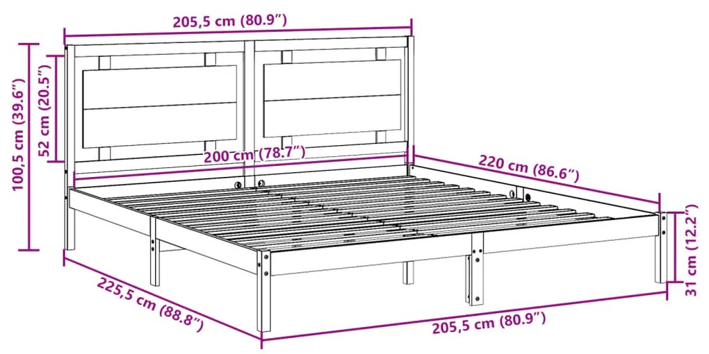 Cama extra longa sem colchão 200x220 cm madeira maciça
