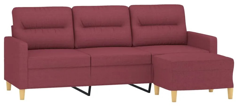 Sofá de 3 lugares com apoio de pés 180 cm tecido vermelho tinto