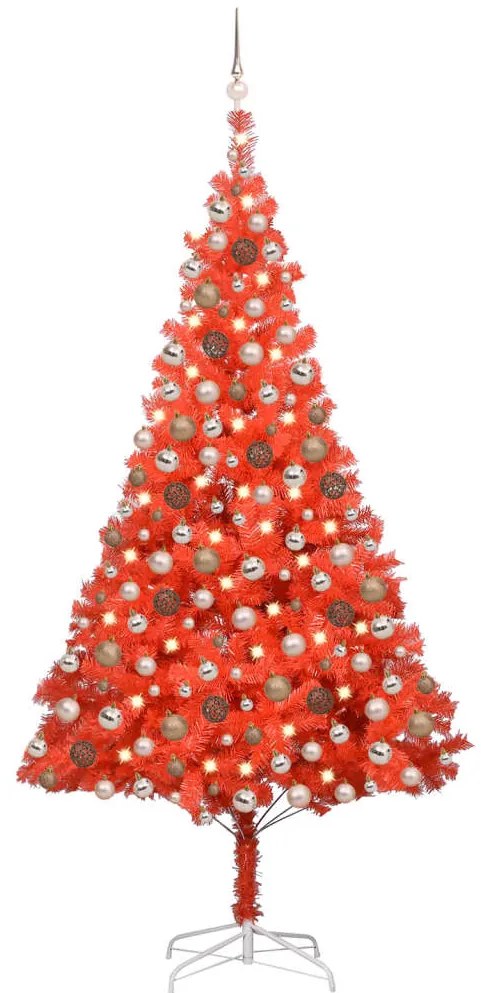 vidaXL Árvore Natal artificial pré-iluminada c/ bolas PVC vermelho