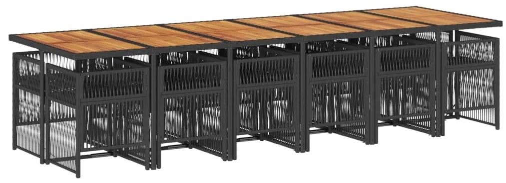 13 pcs conjunto de jantar p/jardim com almofadões vime PE preto