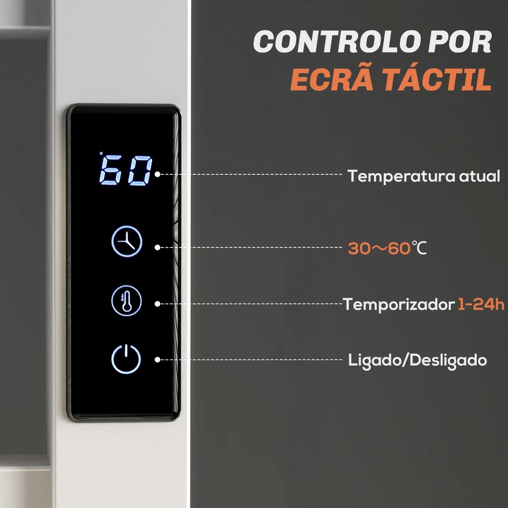 Toalheiro Elétrico de Parede 110W com Controlo WIFI Ecrã Tátil Temporizador 10 Barras Temperatura Ajustável Baixo Consumo IPX4 45x11x80 cm Branco