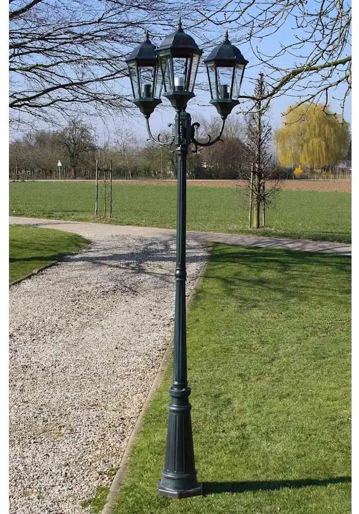Brighton Candeeiro de pé p/ jardim 3 braços / 230 cm Verde escuro/pret