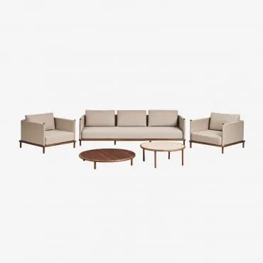 Conjunto De Jardim Com Sofá De 3 Lugares, 2 Poltronas E 2 Mesas De Centro Redondas Em Madeira De Acácia Olivia Castanho-acácia Escuro & Castanho-acáci