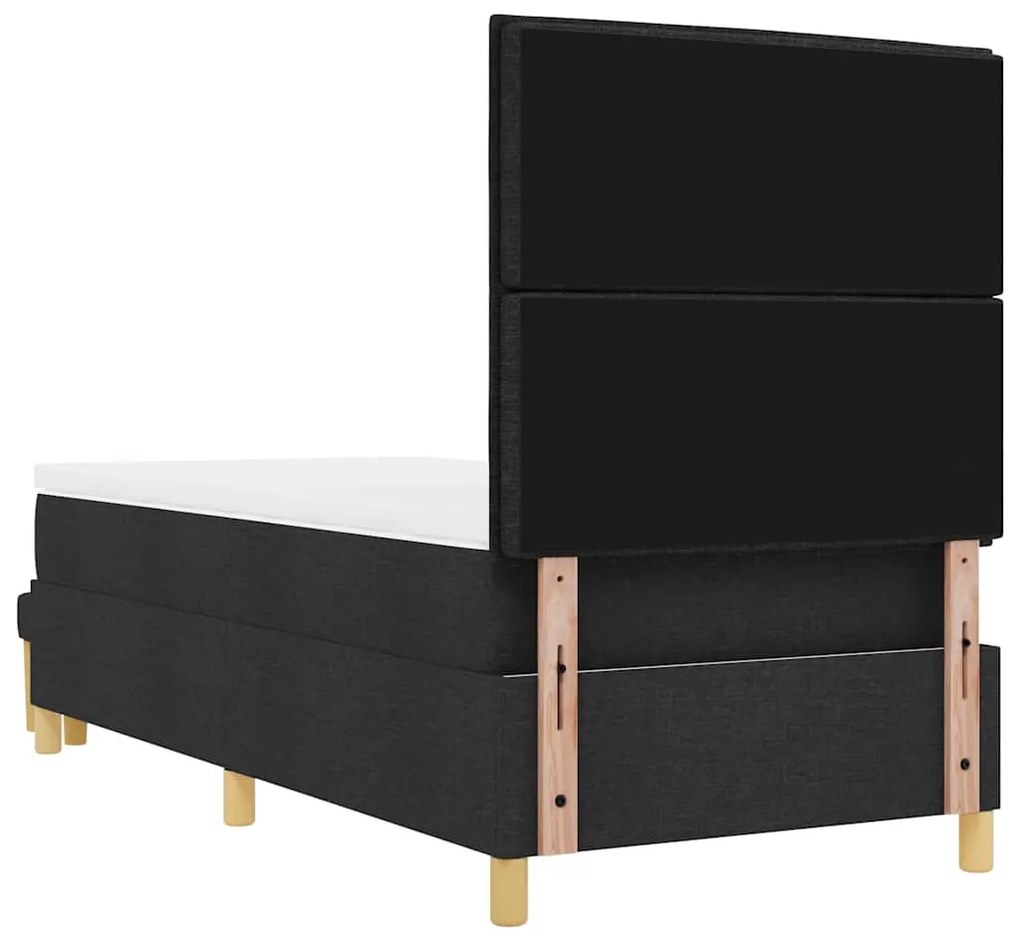 Cama Box Spring com Colchão e Banco Preto 100x200 cm Tecido