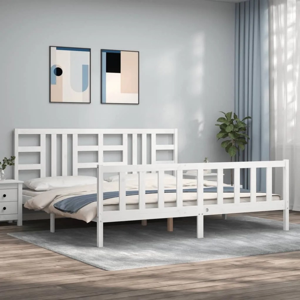 Cama sem colchão 200x200 cm madeira de pinho maciça branco