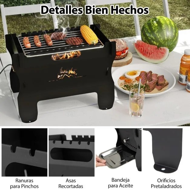 Grelhador 2 em 1 portátil com grelha em aço inoxidável e bolsa de transporte para piquenique 38 x 22 x 27 cm Preto