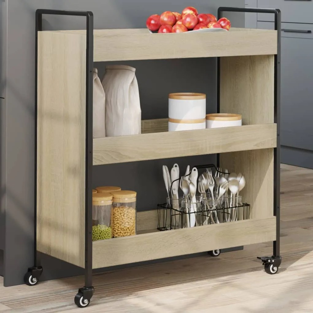 vidaXL Carrinho de cozinha 70x30x82 cm deriv. madeira carvalho sonoma