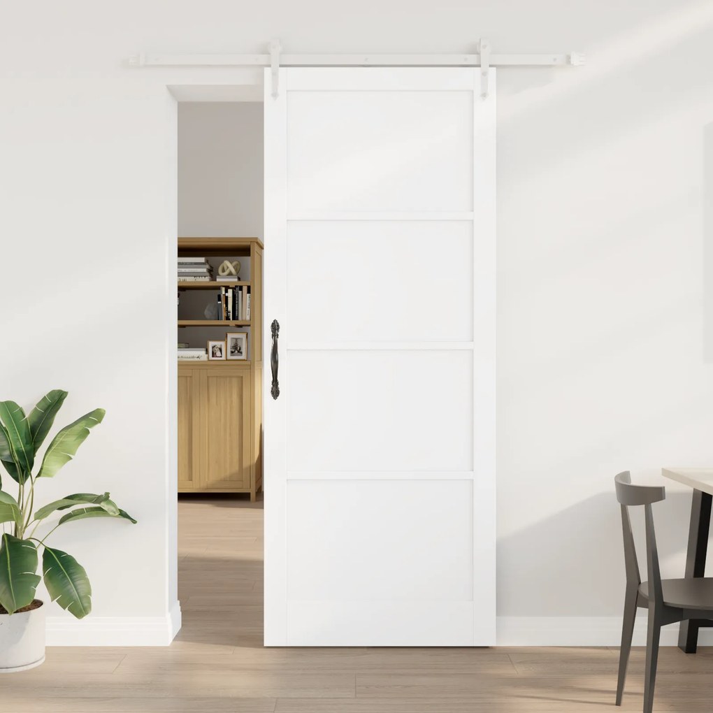 Porta Deslizante vidaXL com Conjunto de Ferragens Branca 93x232 cm Mad