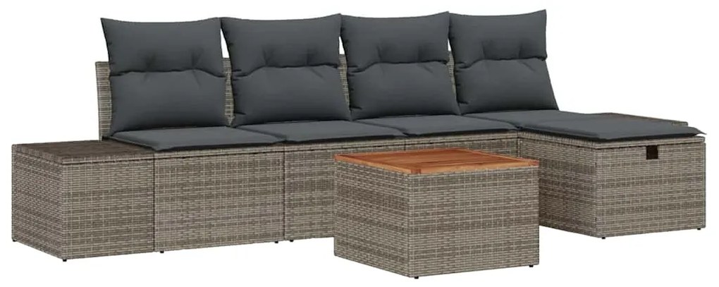 Conjunto de Sofá de Jardim de 6 Peças com Almofadas Cinza em Rattan Si