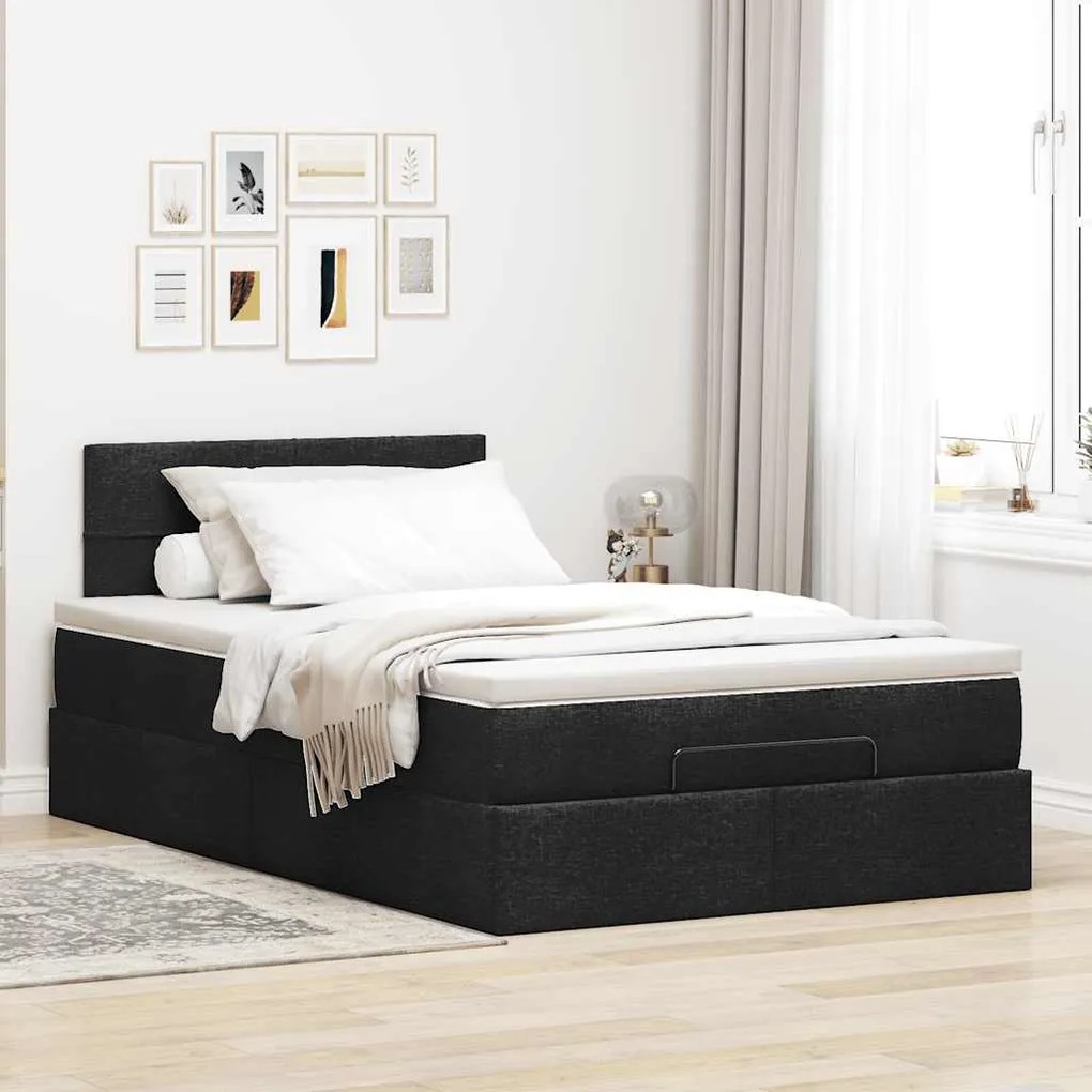 Cama otomana com colchão 120x190 cm tecido preto