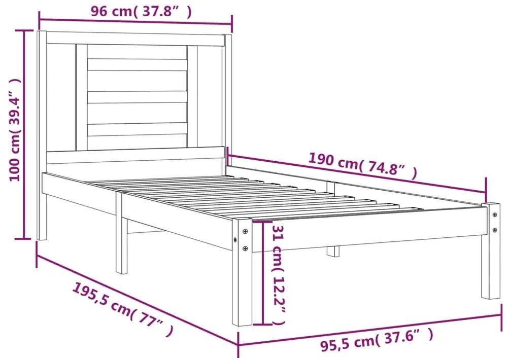 Cama sem colchão 90x190 cm madeira de pinho maciça branco