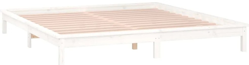 Estrutura de cama c/ LED casal 135x190 cm madeira maciça branco