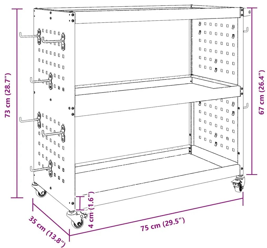 Carro de Ferramentas Antracite 75 x 35 x 73 cm Metal