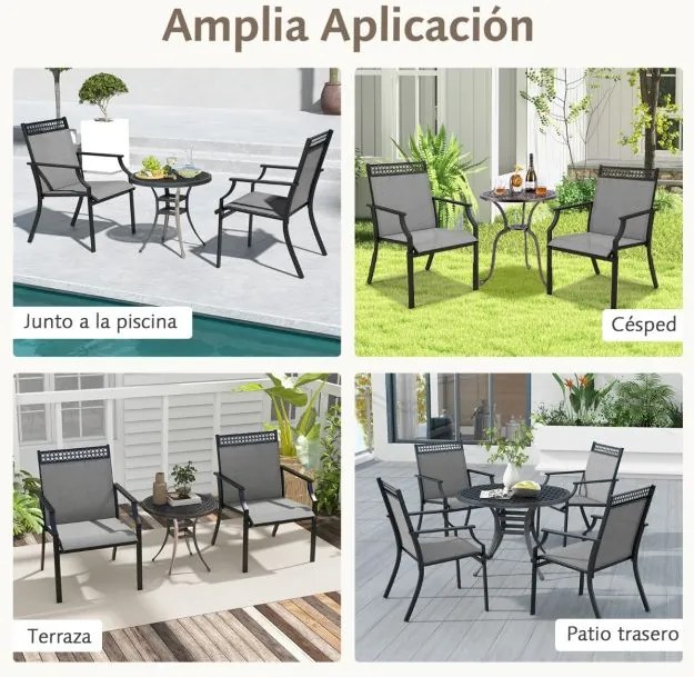 Conjunto de 2 cadeiras de jardim em tecido Textilene com estrutura em metal, encosto alto e braços, tecido de secagem rápida, carga máxima 150 kg, 66