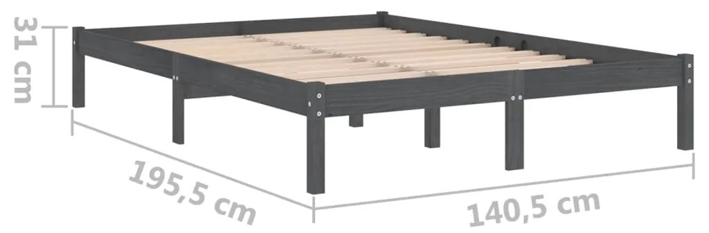 Estrutura de cama casal 135x190 cm madeira maciça cinzento