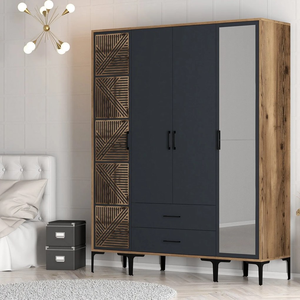 Roupeiro Kumsal PTR – Nogueira/Antracite – 160x47,5x201,4 cm