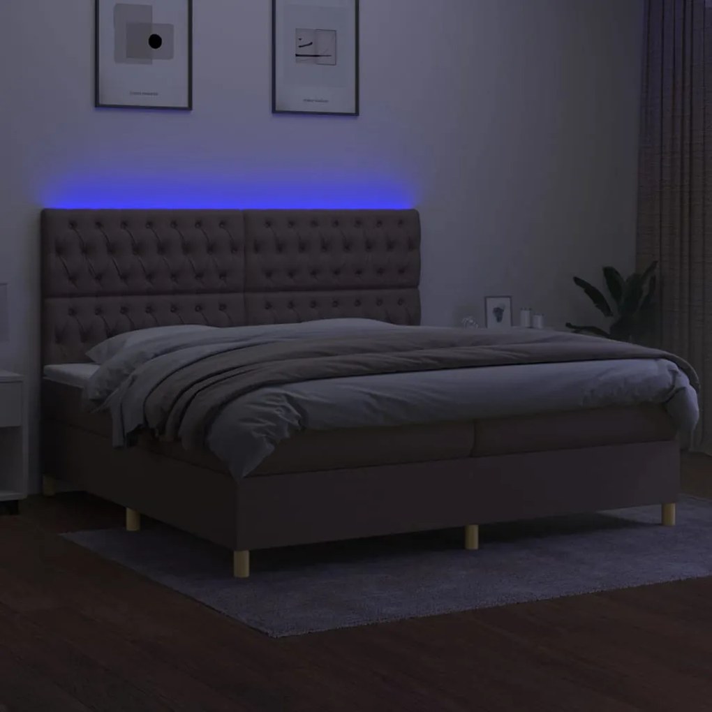 Cama box spring colchão/LED 200x200cm tecido cinza-acastanhado