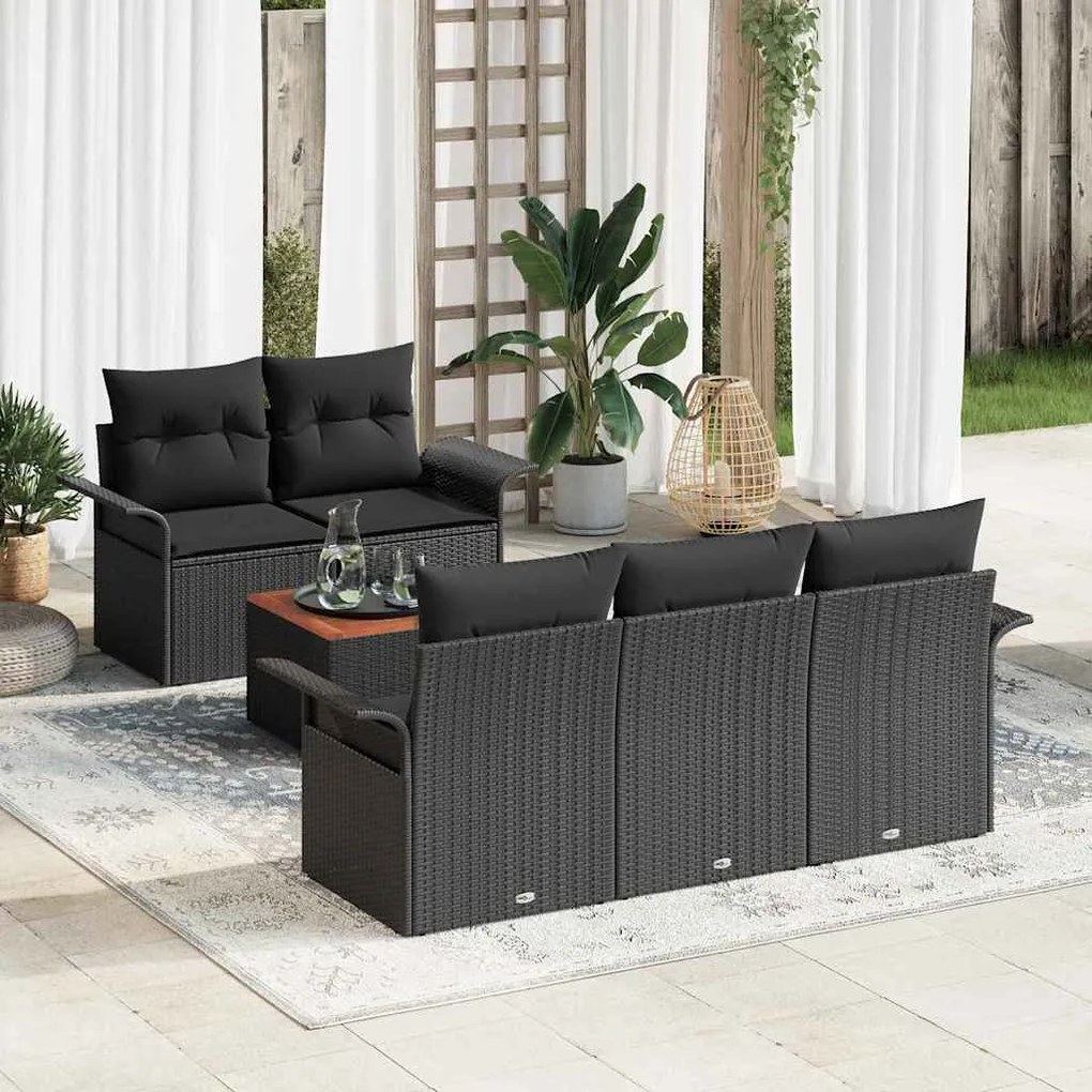 vidaXL Conjunto de Sofá de Jardim 6 pcs Preto vime PE