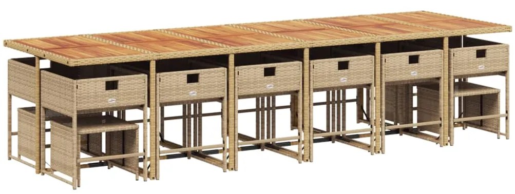 17 pcs conjunto de jantar p/ jardim c/ almofadões vime PE bege