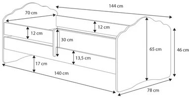 Cama infantil Wave unicórnio 140x70 com grade branca - colchão e estrado incluído
