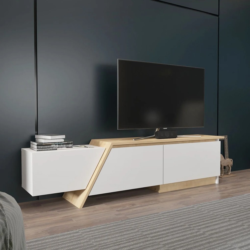 Móvel de TV PRUDENCE – 180x45x35 cm – Bilaminado Branco com Carvalho –