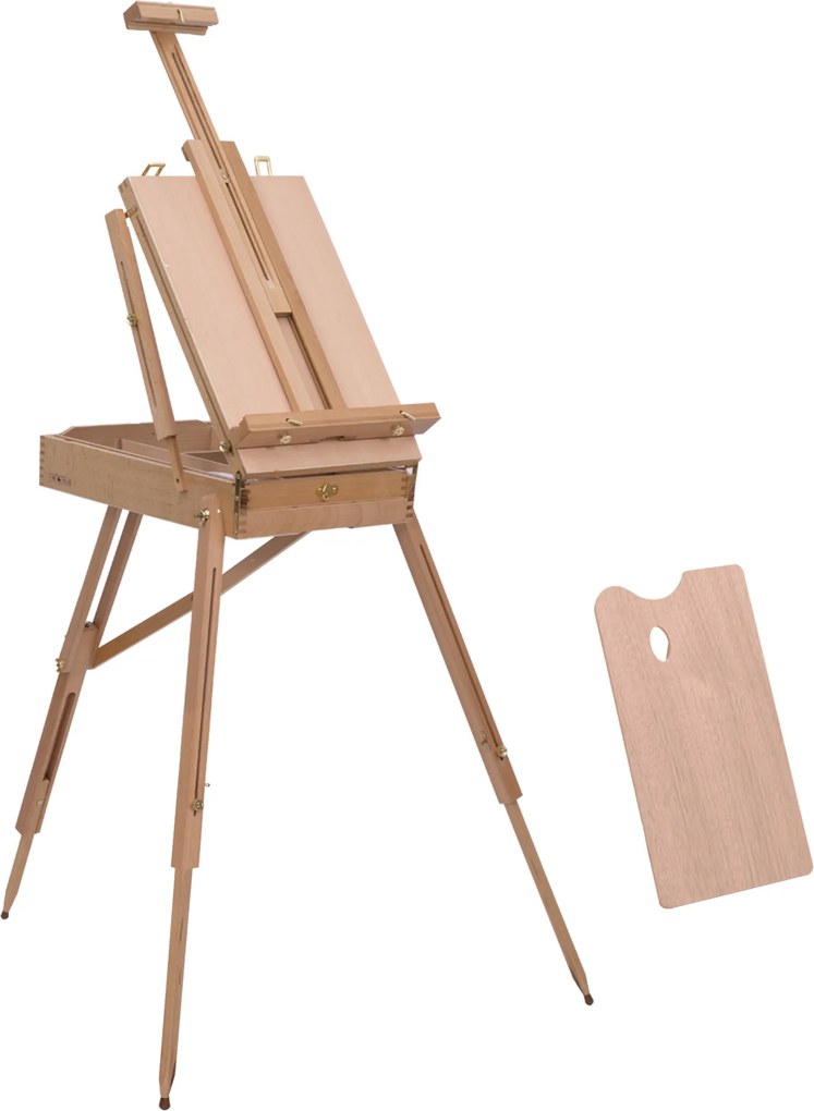 Cavalete de pintura 40,7 x 18 x 55 cm com pés dobráveis, mala de pintura, cavalete com espaço de arrumação, altura ajustável, madeira de faia clara