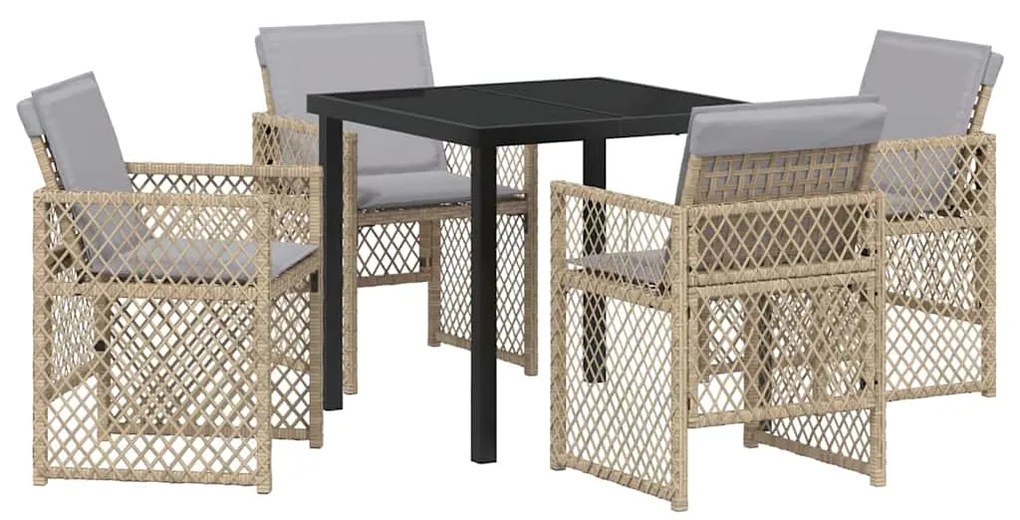 Conjunto de Jantar de Jardim com 5 Peças e Almofadas Bege de Poliéster
