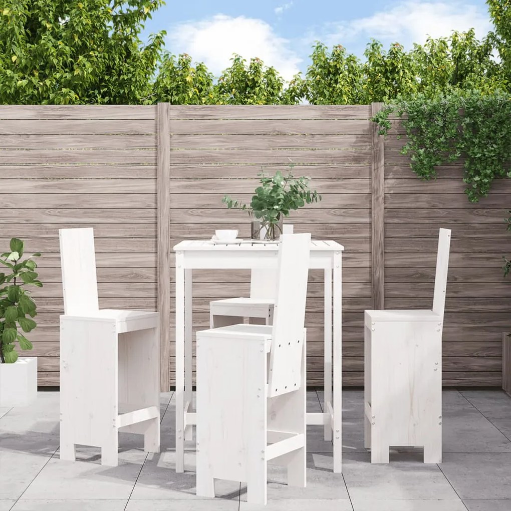 vidaXL 5 pcs conjunto de bar para jardim pinho maciço branco