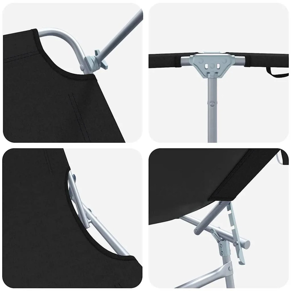 Espreguiçadeiras Dobráveis 2 pcs com Teto Preto Tecido Oxford 600D
