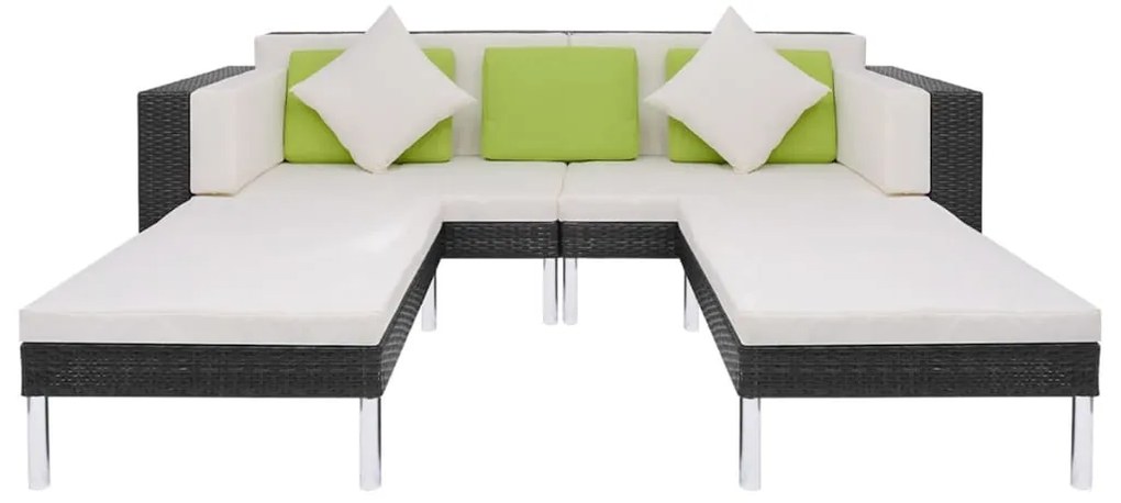 4 pcs conjunto lounge de jardim c/ almofadões vime PE preto