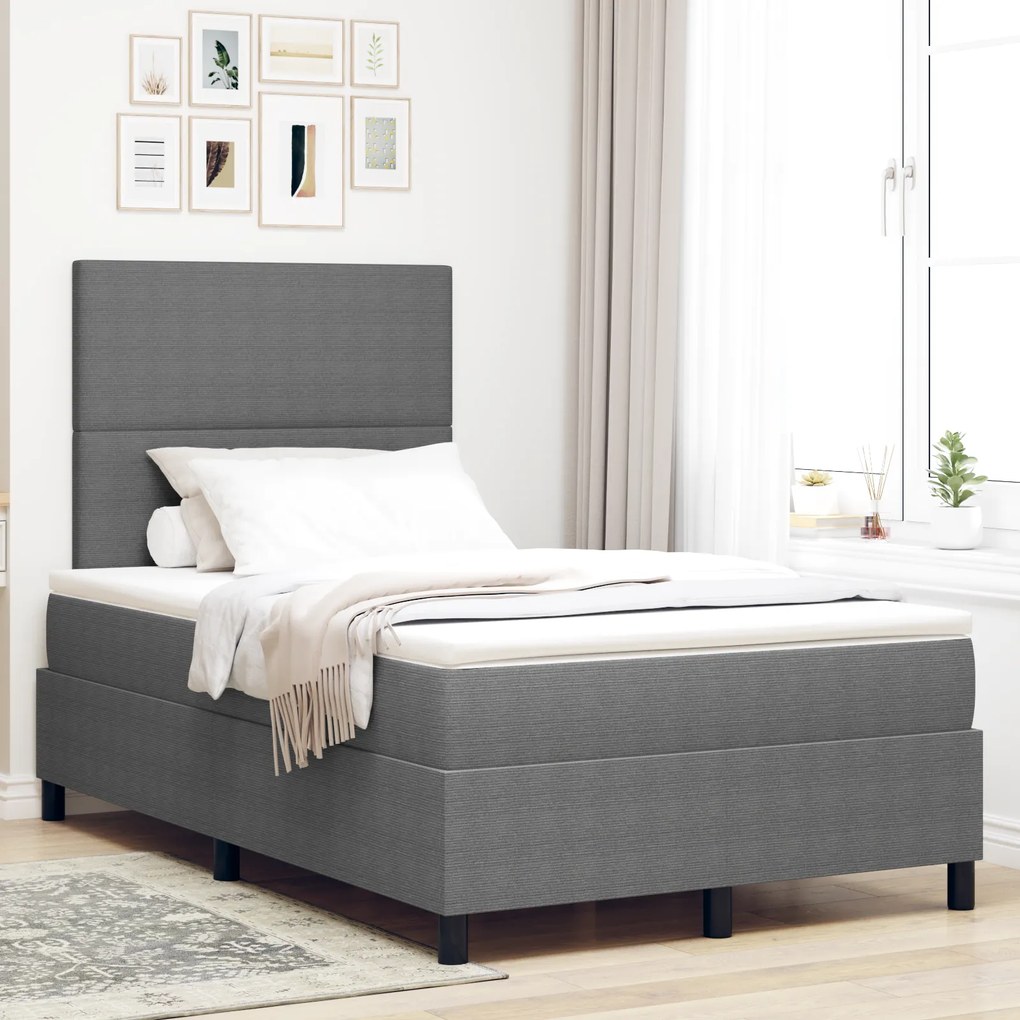 vidaXL Cama Box Spring com Colchão Cinza Claro 120x200 cm Tecido de Corduroy