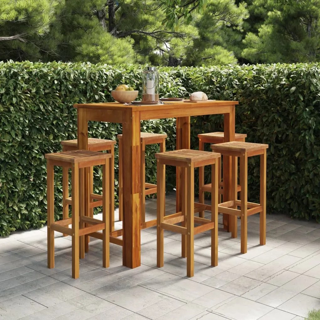vidaXL 7 pcs Conjunto de bar para jardim madeira de acácia maciça