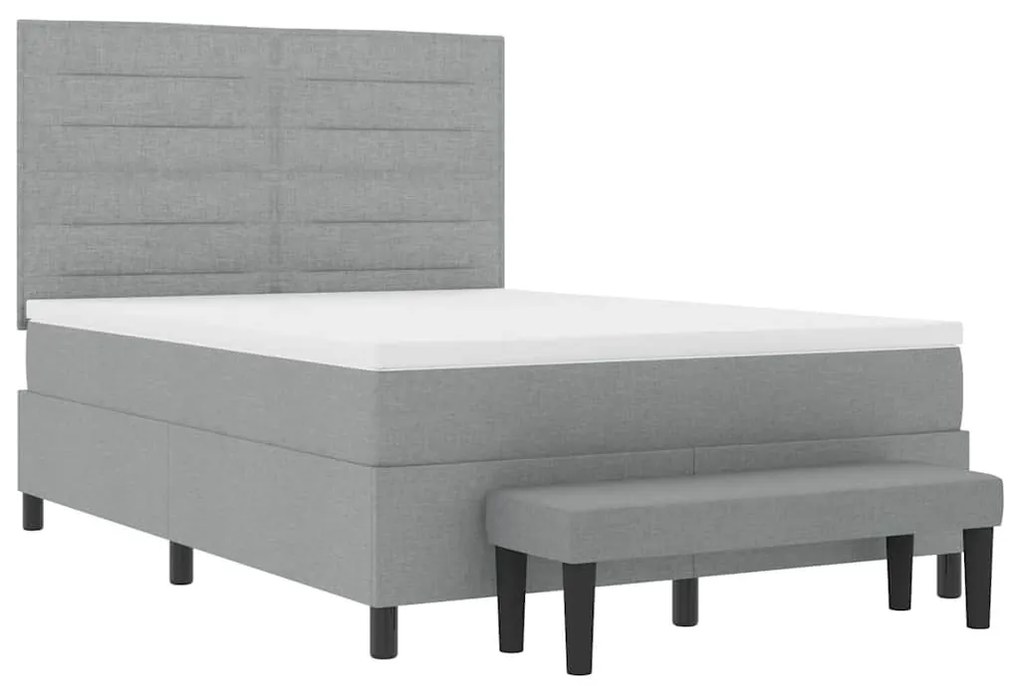 Cama Box Spring com Colchão e Banco Cinza Claro 140x200 cm Tecido